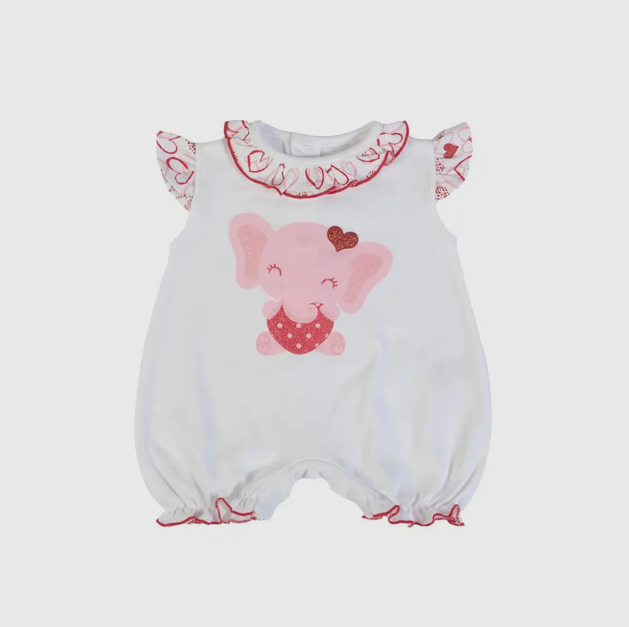 Baby girl romper with adorable elephant with sparkly heart