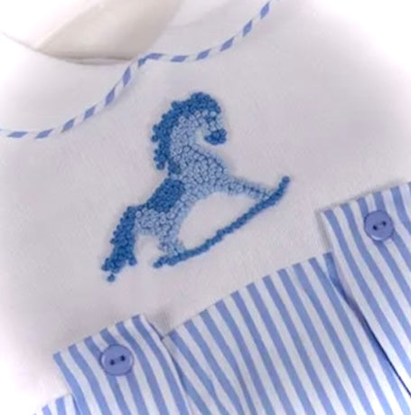 Beau Kid - Blue & White Rocking Horse Romper