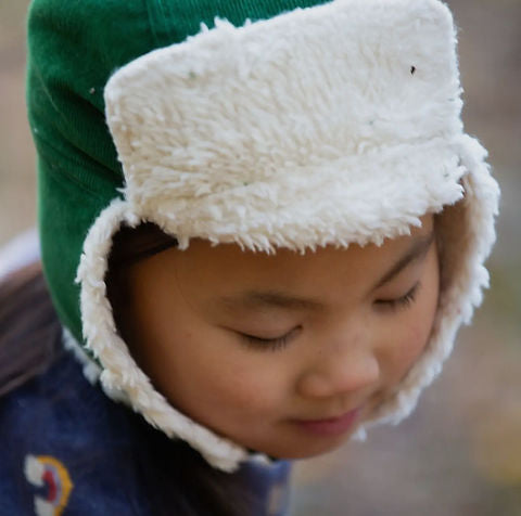 Vintage Green Sherpa Fleece Cosy Hat - Unisex Organic Winter Hat