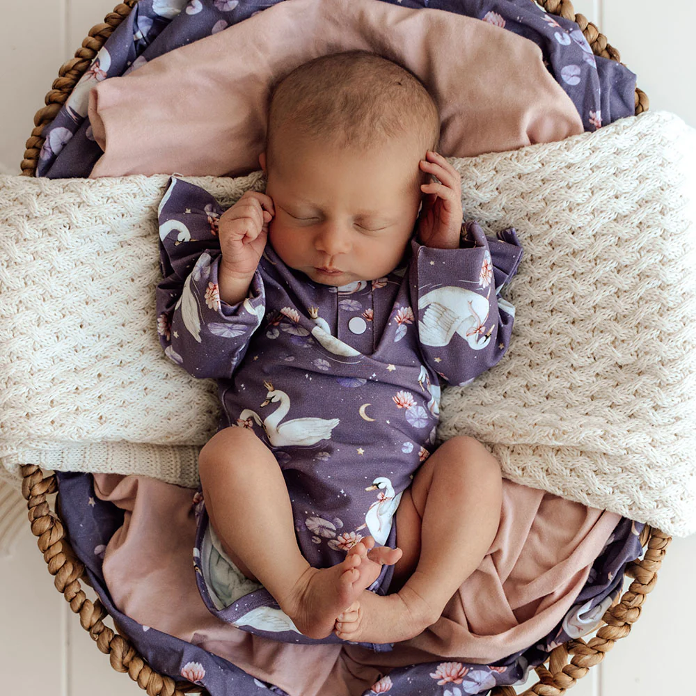Midnight Swan Long Sleeve Organic Bodysuit with Frill