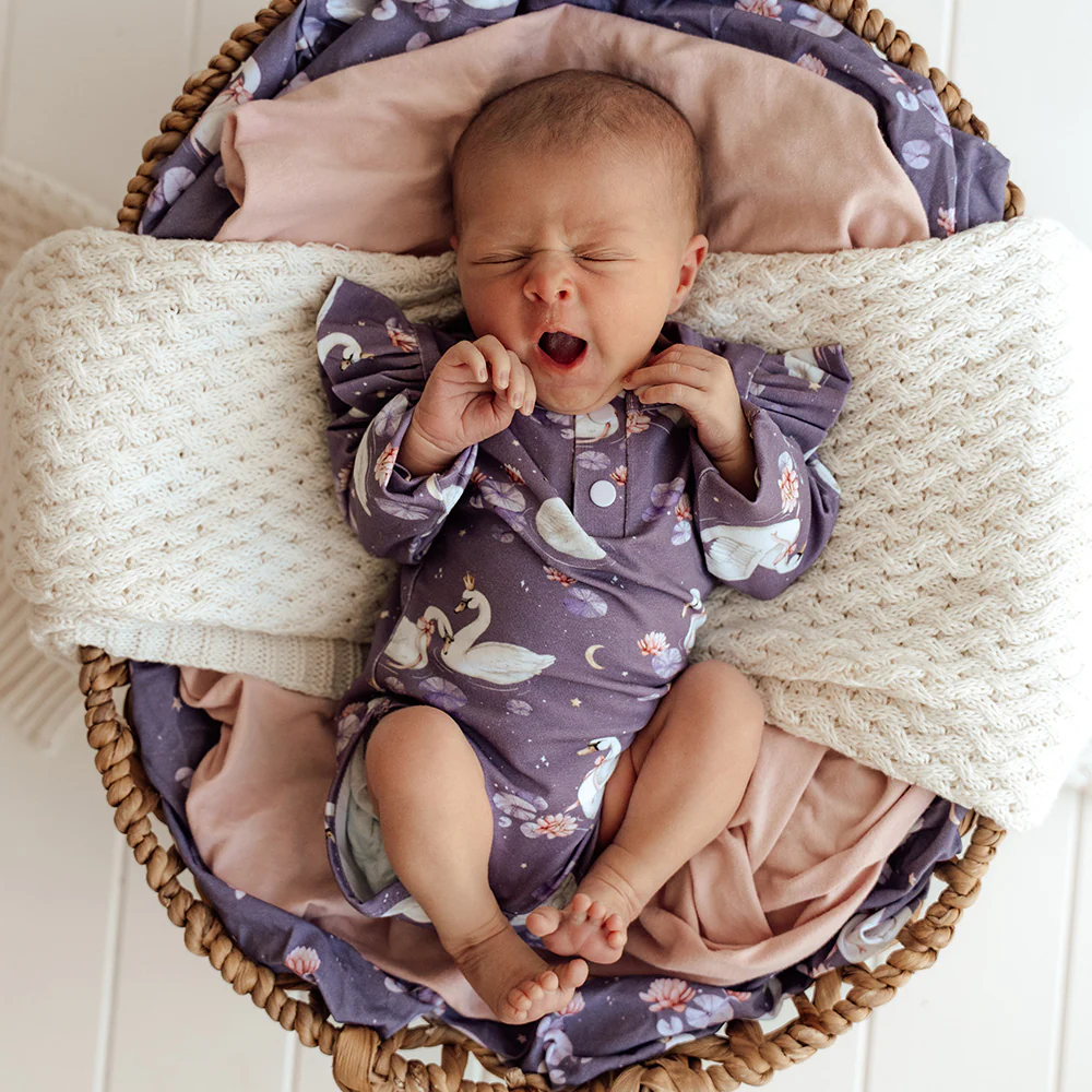 Midnight Swan Long Sleeve Organic Bodysuit with Frill
