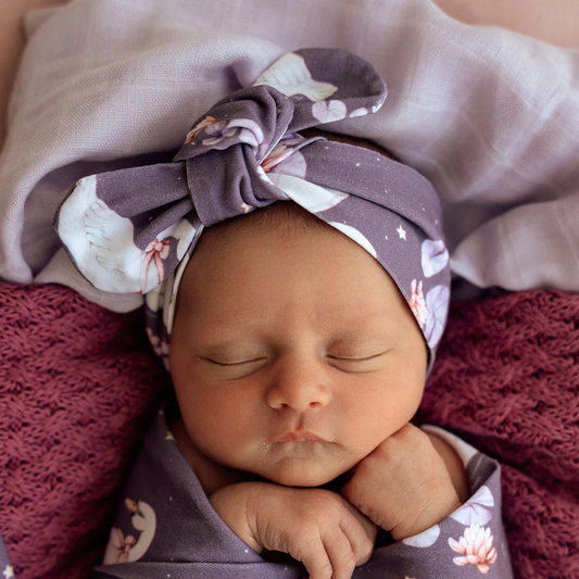 Midnight Swan Organic Topknot - Baby Girl Organic Cotton Headband With Swan Design