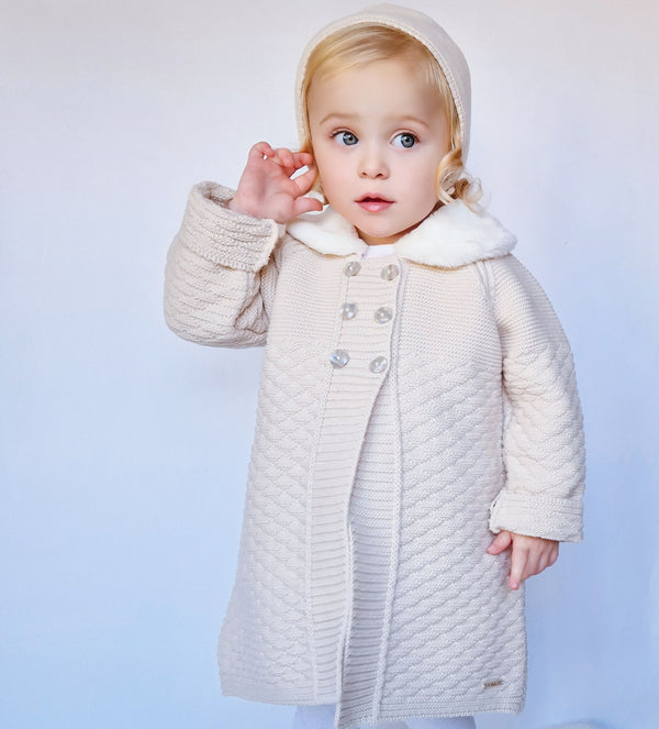 Baby girl coat with matching bonnet.