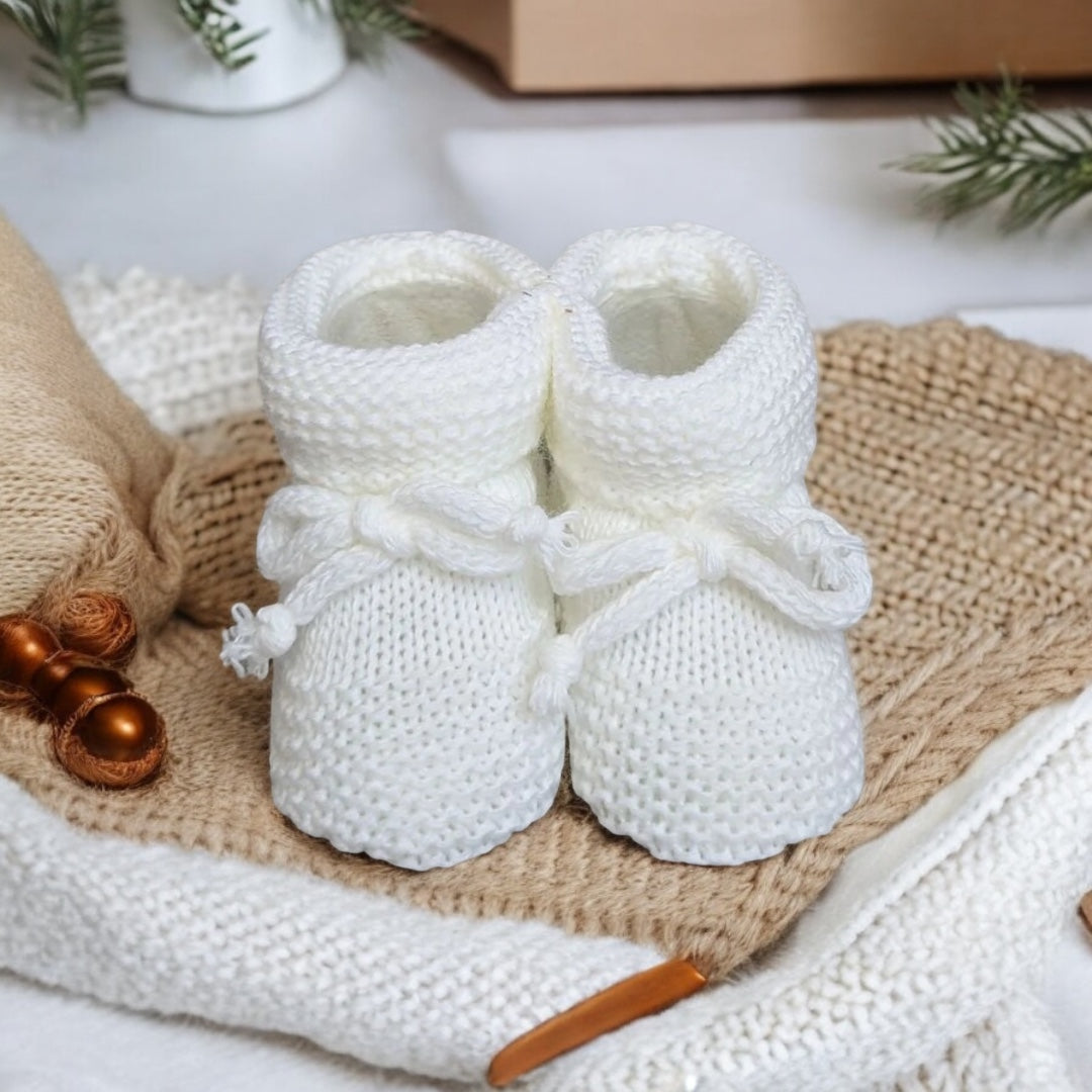 White Knit Baby Booties