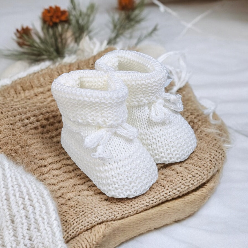 White Knit Baby Booties