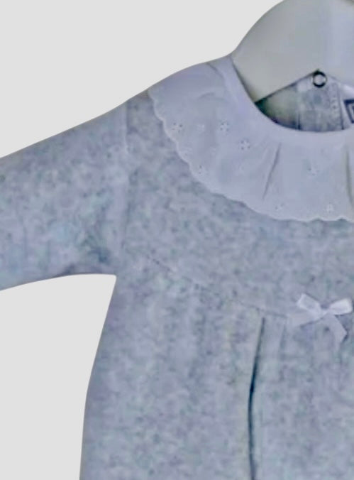 Broderie Lace Collar Sleepsuit - Silver Grey