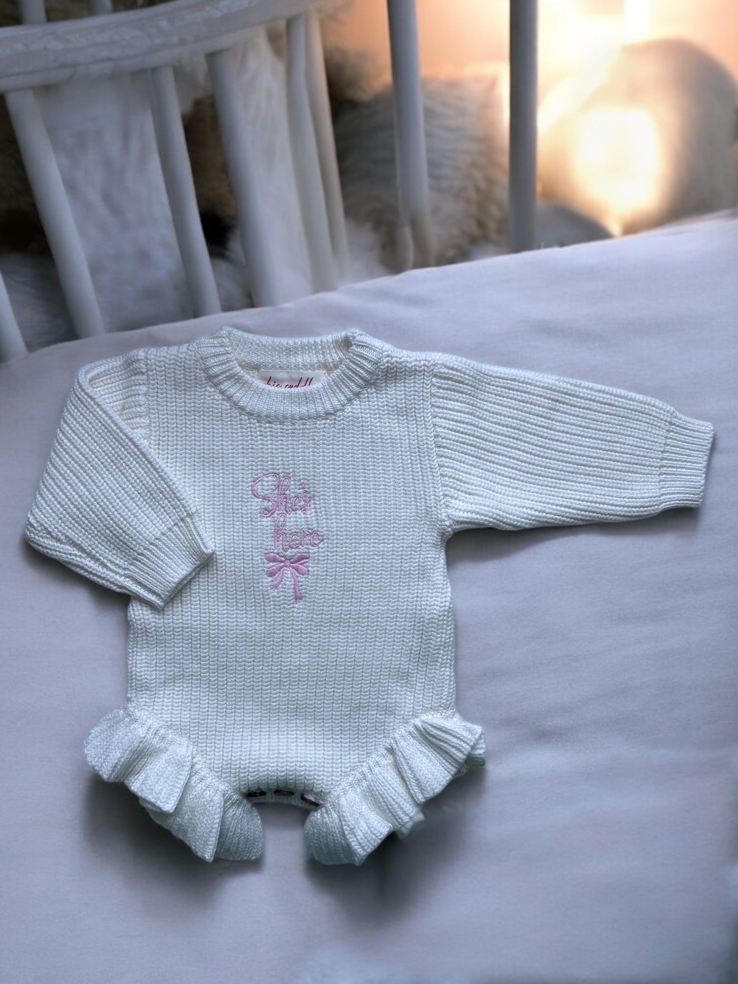 "She's Here" Baby Girl Announcement Romper