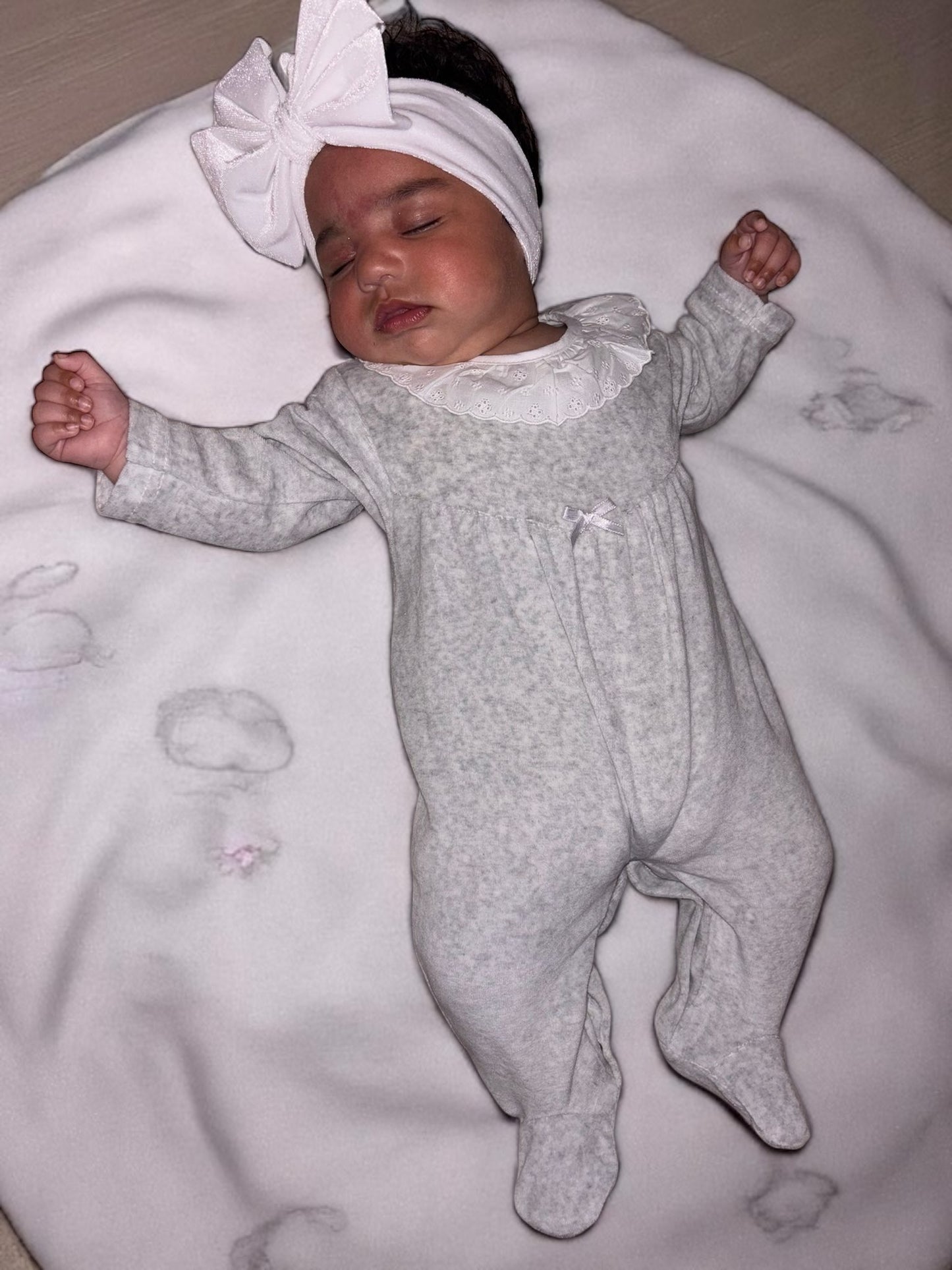 Broderie Lace Collar Sleepsuit - Silver Grey