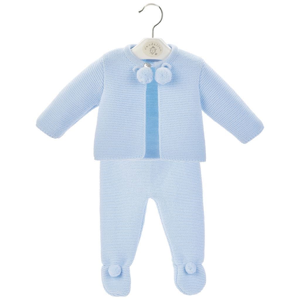 Knitted pom 2 piece outfit - Blue