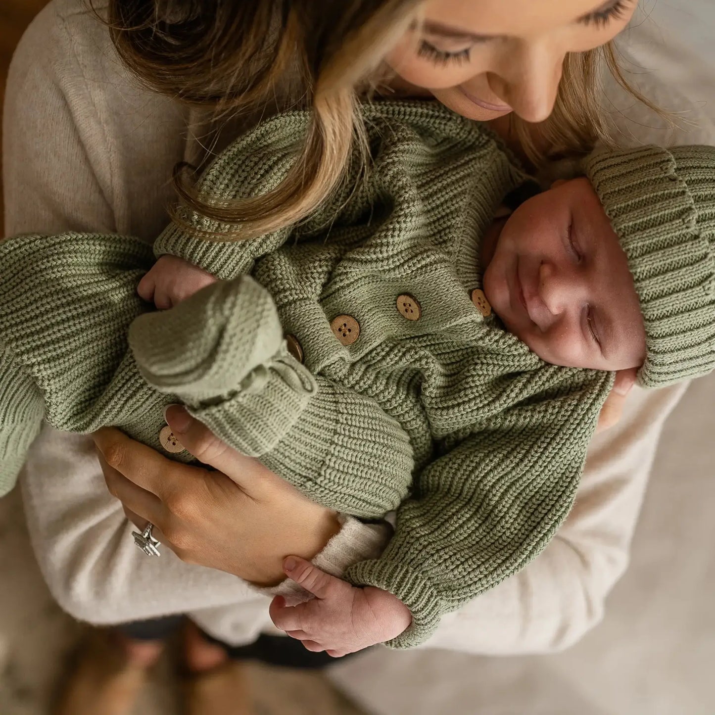 Knitted Sleep Suit, Hat & Booties Set – Sage Green