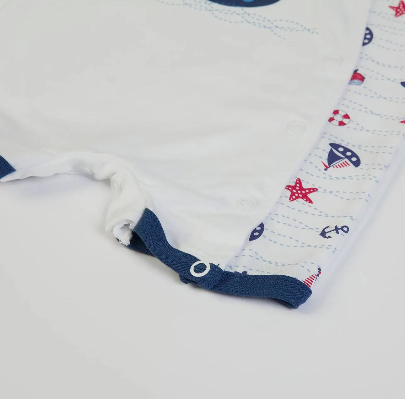 Nautical Cotton Baby Romper - White & Blue