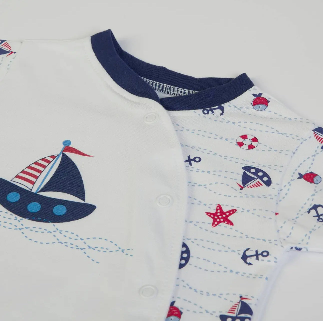 Nautical Cotton Baby Romper - White & Blue