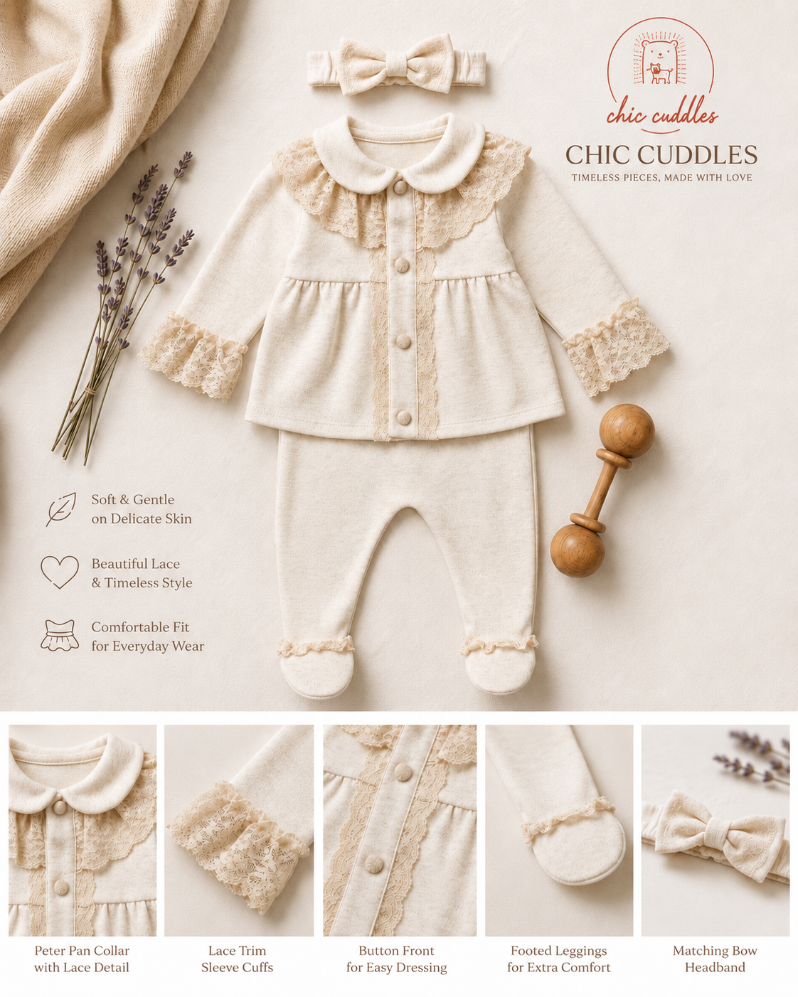 Luxury Baby Girl Shimmer Lace 3-Piece Set