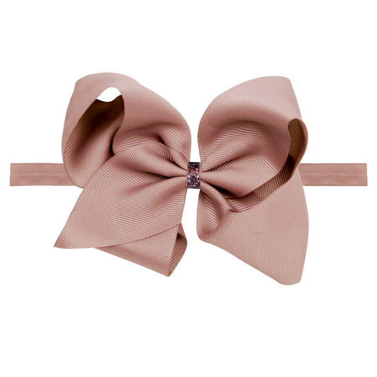 Antique Mauve Glitter Bow Baby Headband