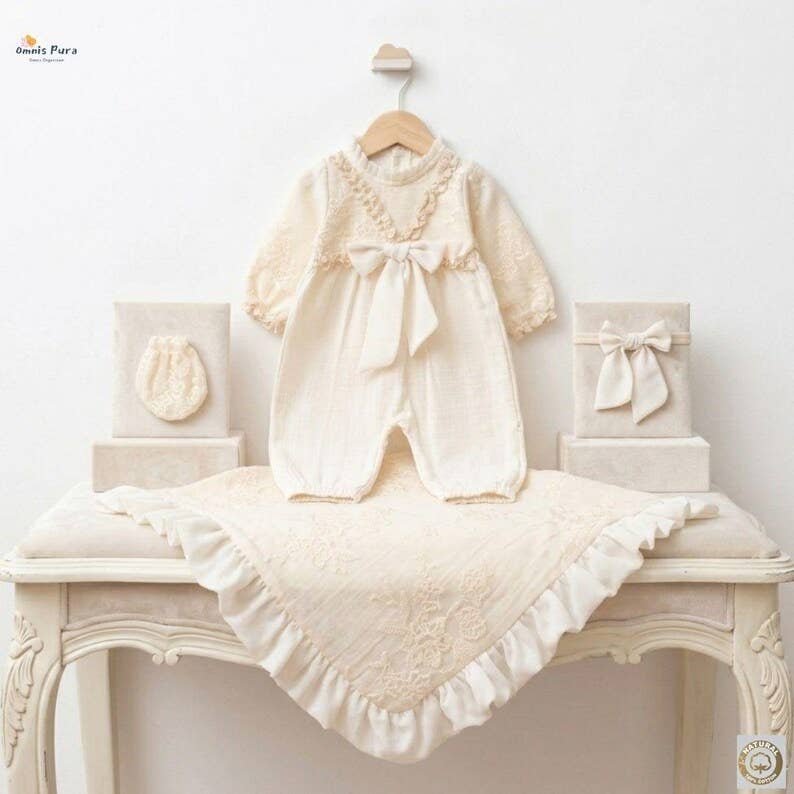 Luxury Baby Girl Muslin and Lace 4-Piece Heirloom Set