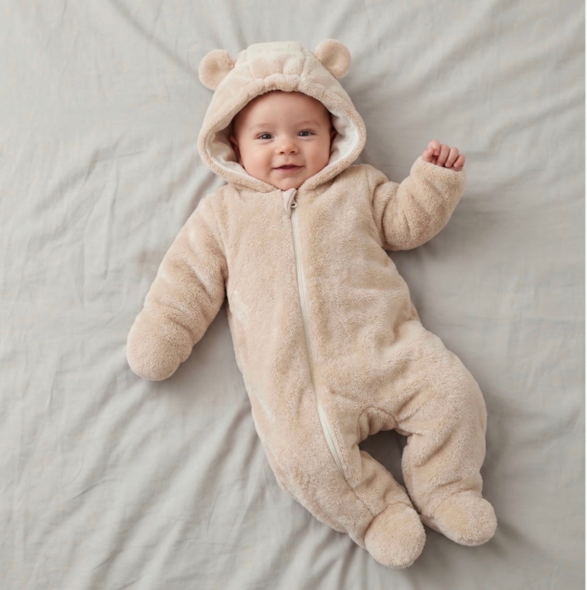Little Bear Hooded Pramsuit – Ecru