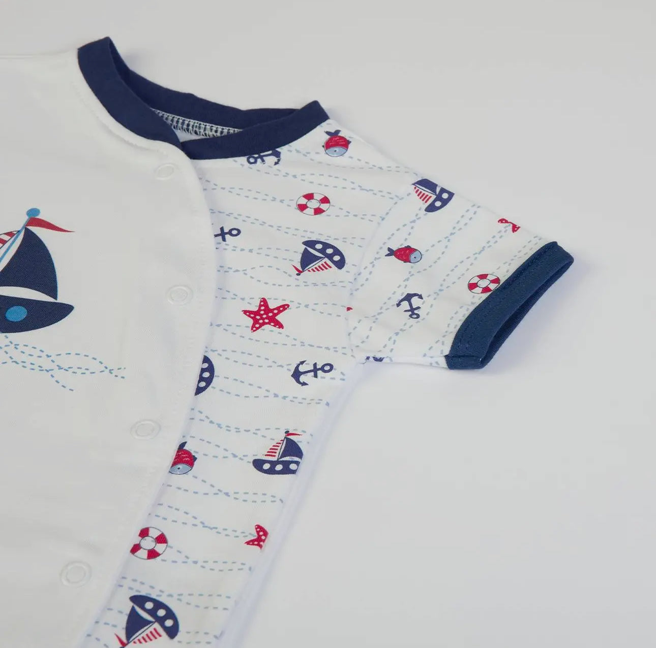 Nautical Cotton Baby Romper - White & Blue