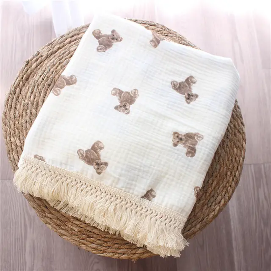 Muslim baby blanket, perfect for swaddling and nursing.  Adorable baby bear design.