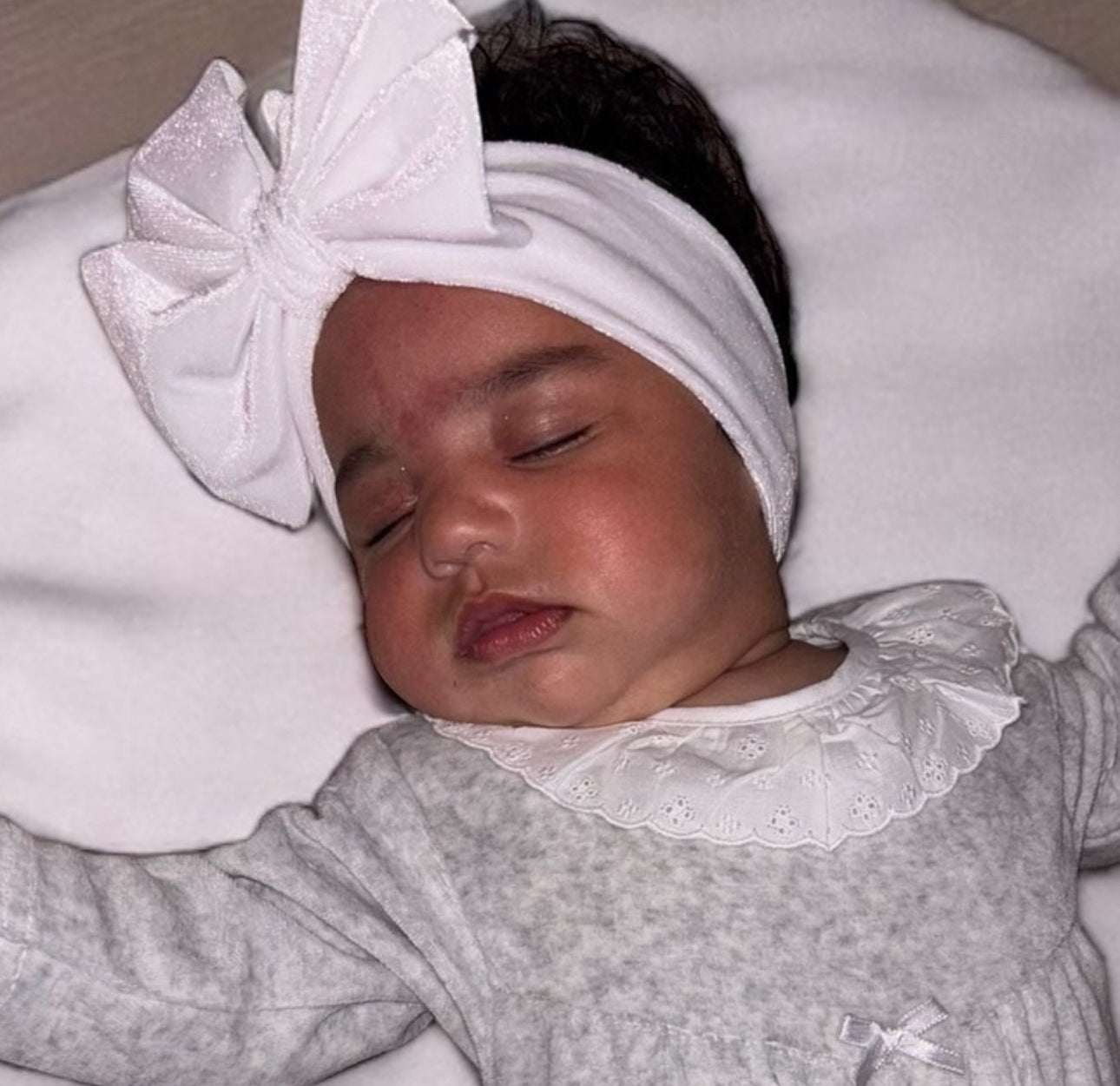 Baby Velour Headband With Bow - White