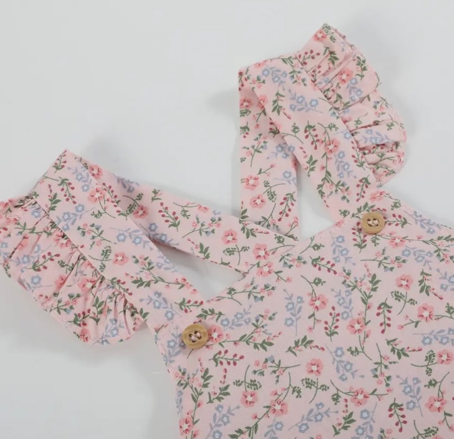 Carmel Pink Cotton Floral Frill Baby Sunsuit