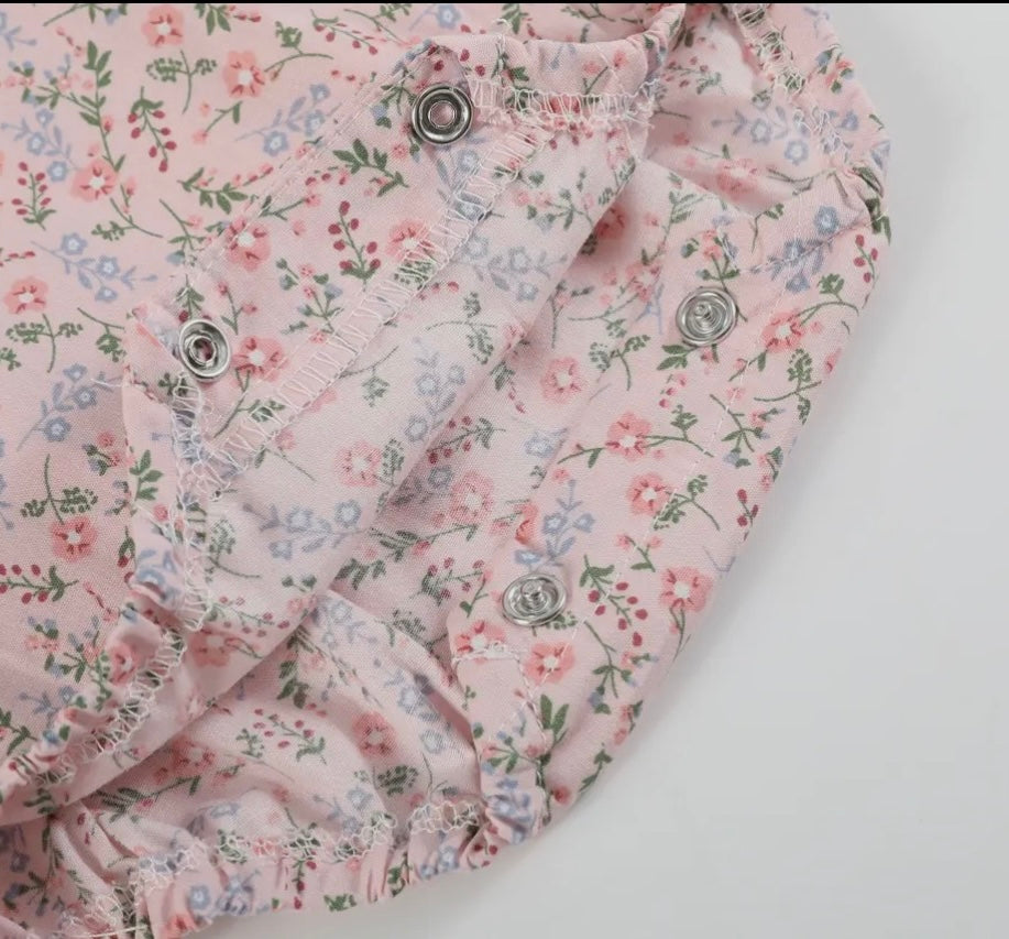 Carmel Pink Cotton Floral Frill Baby Sunsuit