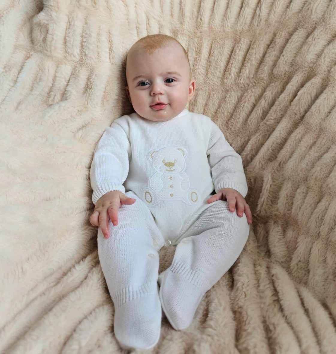 White teddy knitted onesie