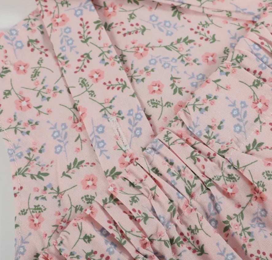 Carmel Pink Cotton Floral Frill Baby Sunsuit