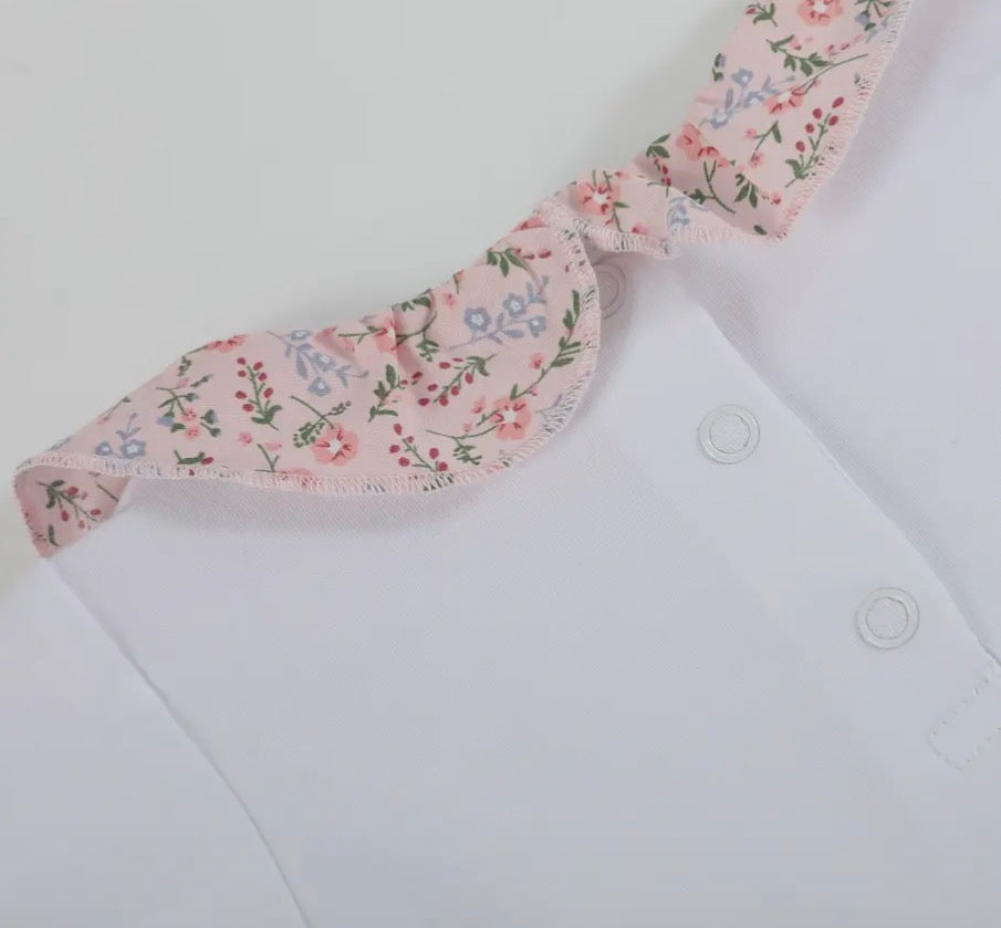 Carmel Pink Cotton Floral Frill Baby Bodysuit