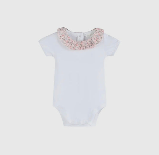 Carmel Pink Cotton Floral Frill Baby Bodysuit