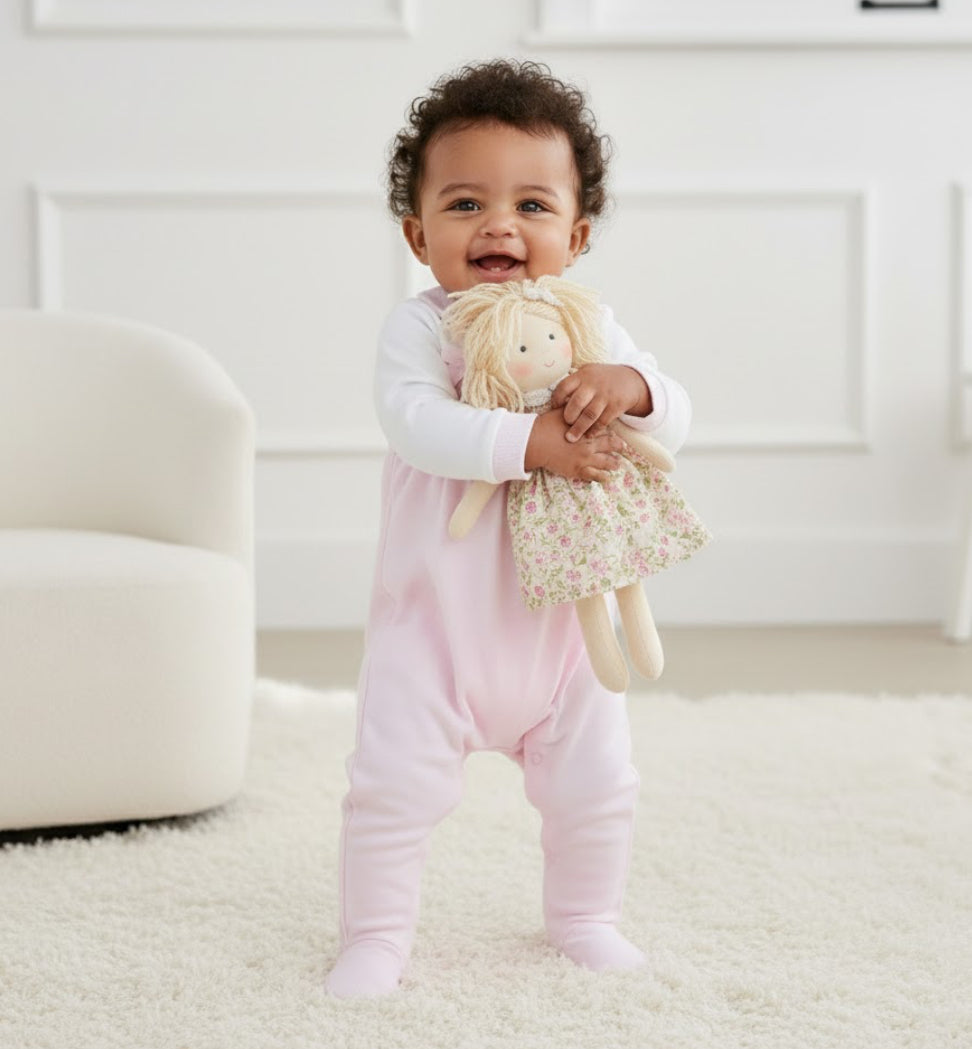 Silver Roses And Bows Smocked Sleepsuit - Cotton Sleepsuit - Pink
