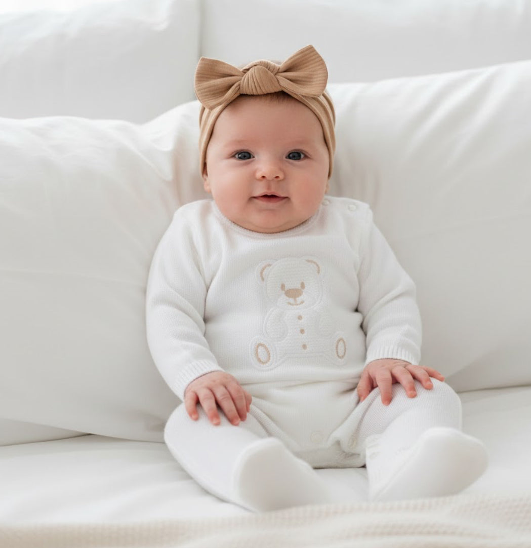White teddy knitted onesie
