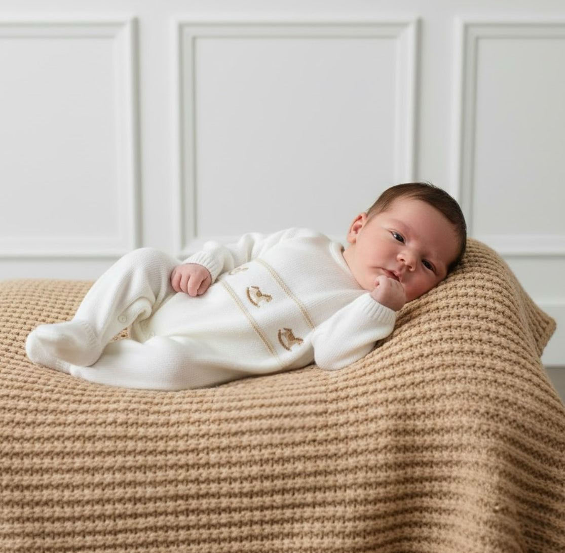 Rocking horse knitted onesie