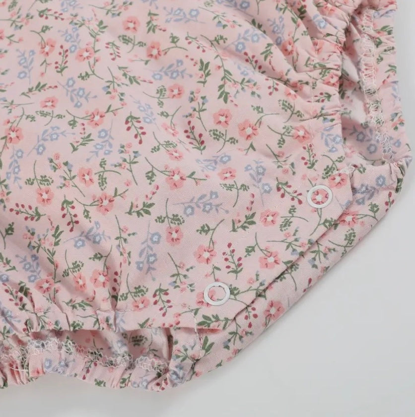 Carmel Pink Cotton Floral Frill Baby Sunsuit