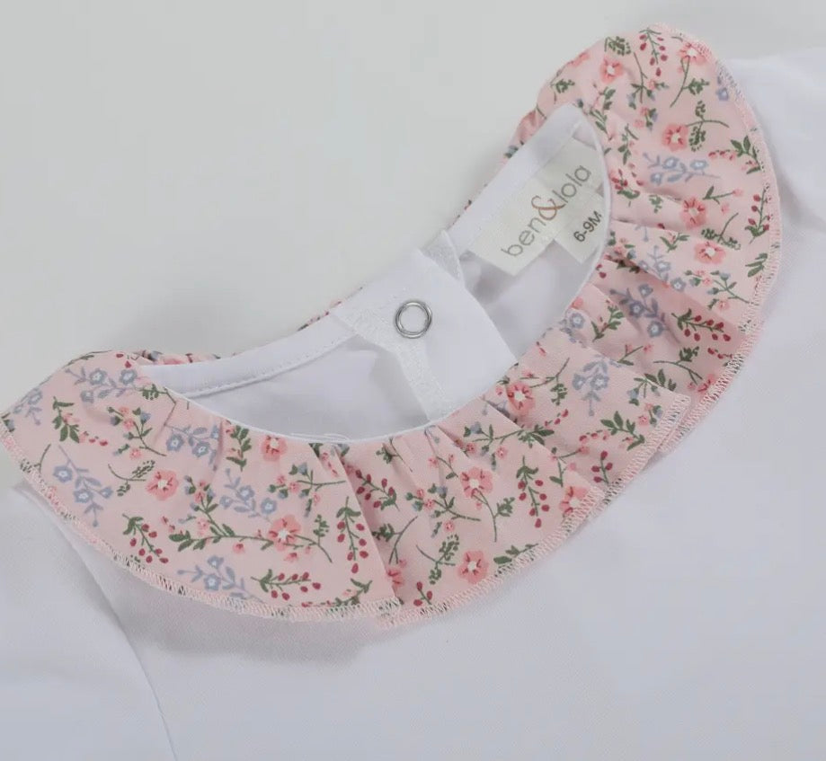 Carmel Pink Cotton Floral Frill Baby Bodysuit