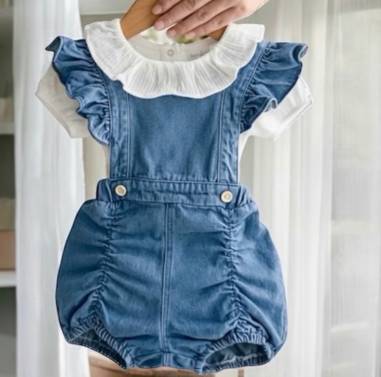 Baby Girl Denim Ruffle Dungarees
