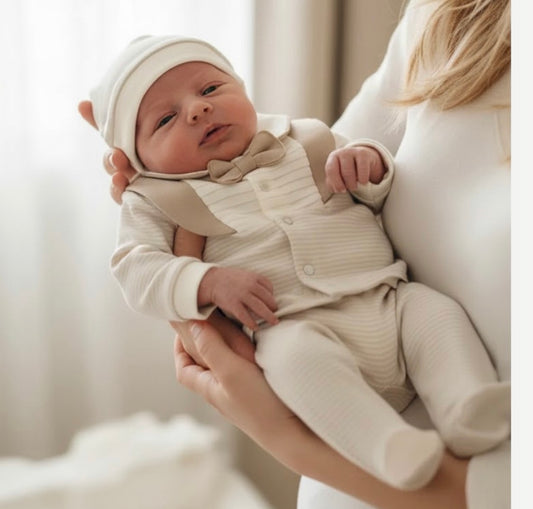 Elegant Striped Vest 5 Piece Set - 0-3M