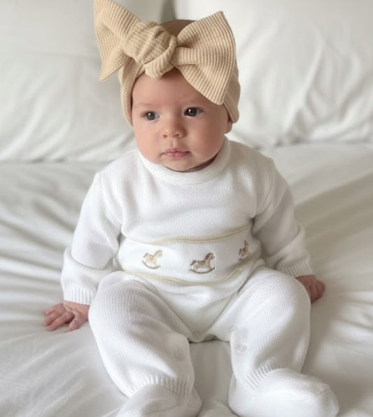 Rocking horse knitted onesie