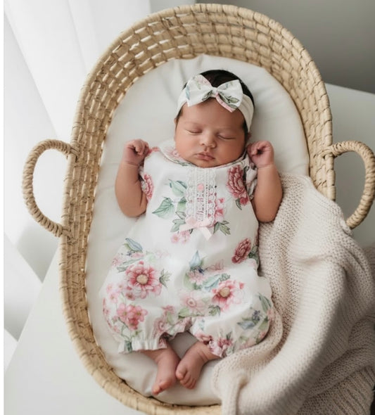 Beau Kid - Floral Bloom Romper & Headband Set - Baby Girl