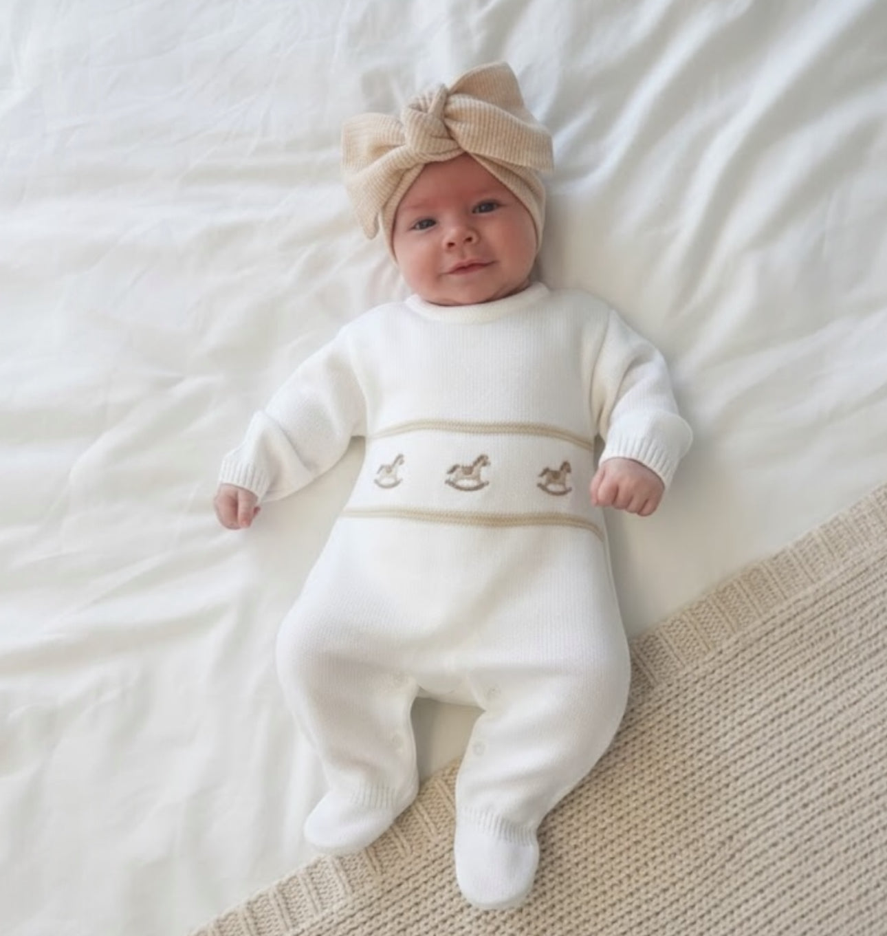 Rocking horse knitted onesie