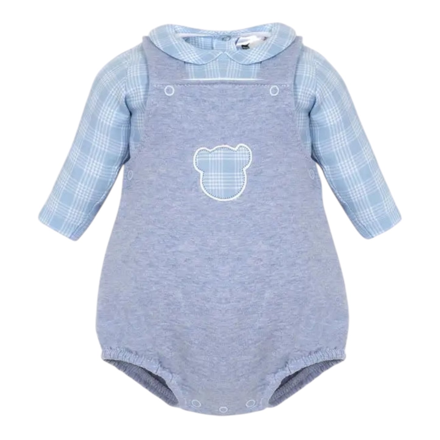 Fofo Bear - Two Piece Set - Blue Checked Shirt & Cotton Dungarees