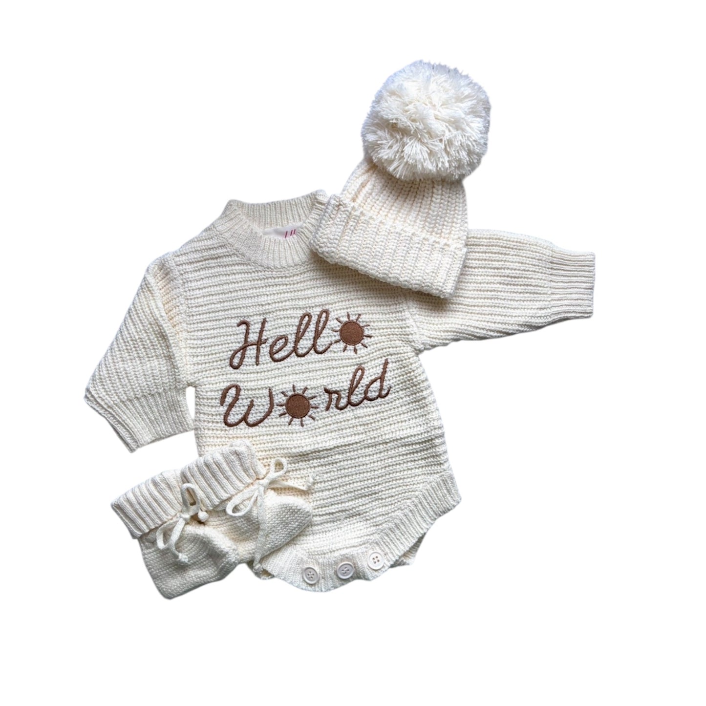 Bundle - "Hello World" Newborn Announcement 3 Piece Set - Ivory | Perfect For Coming Home