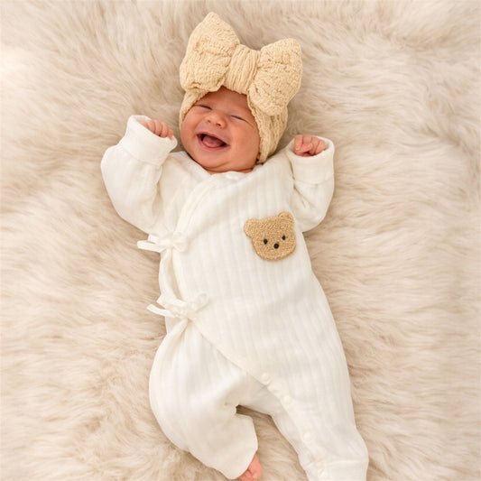 White teddy bear wrap romper