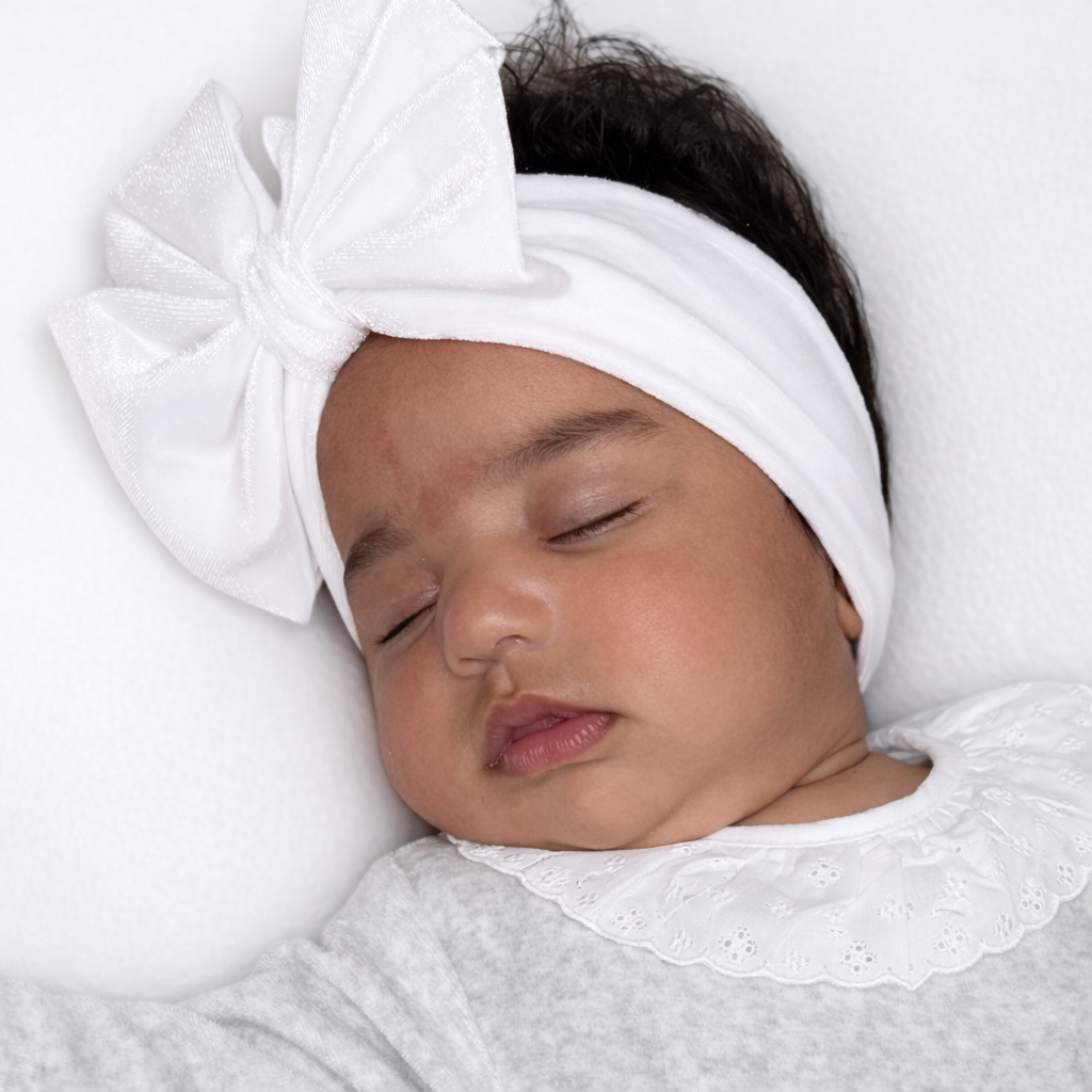 Baby Velour Headband With Bow - White