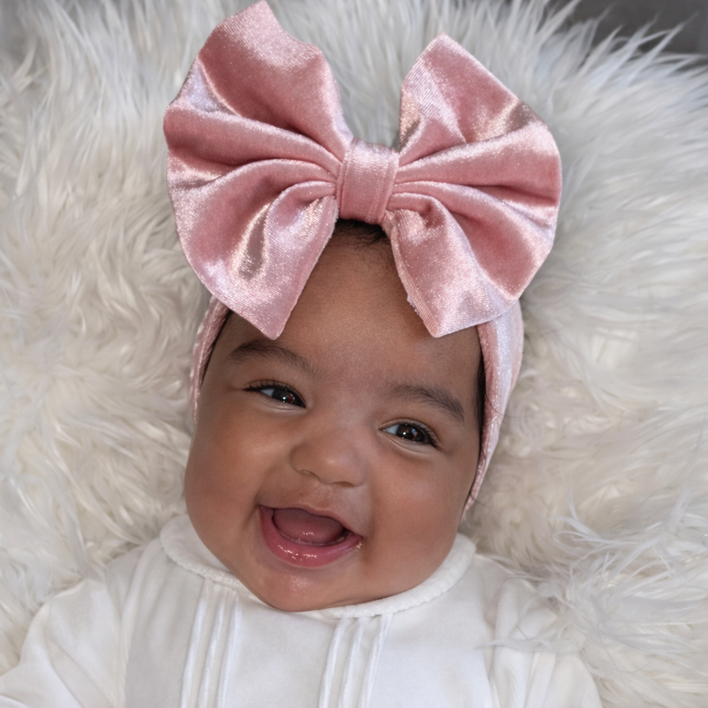 Baby Velour Headband With Bow - Rose Gold