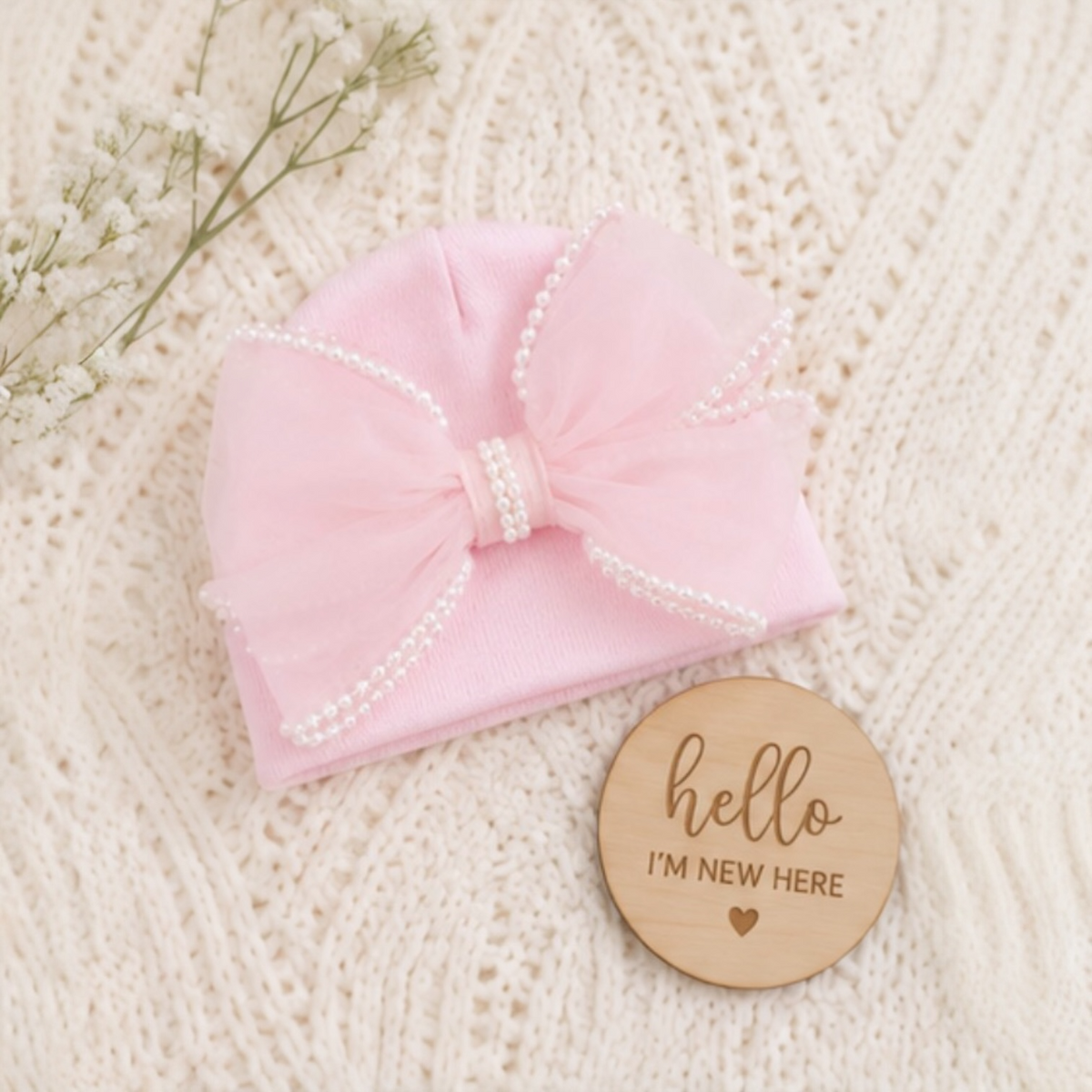 Chiffon Pearl Bow Hospital Hat