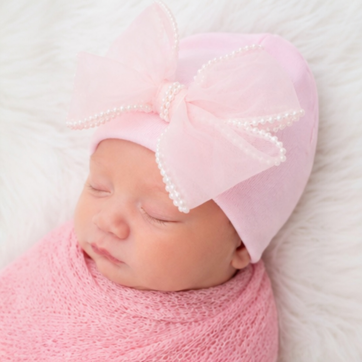 Chiffon Pearl Bow Hospital Hat