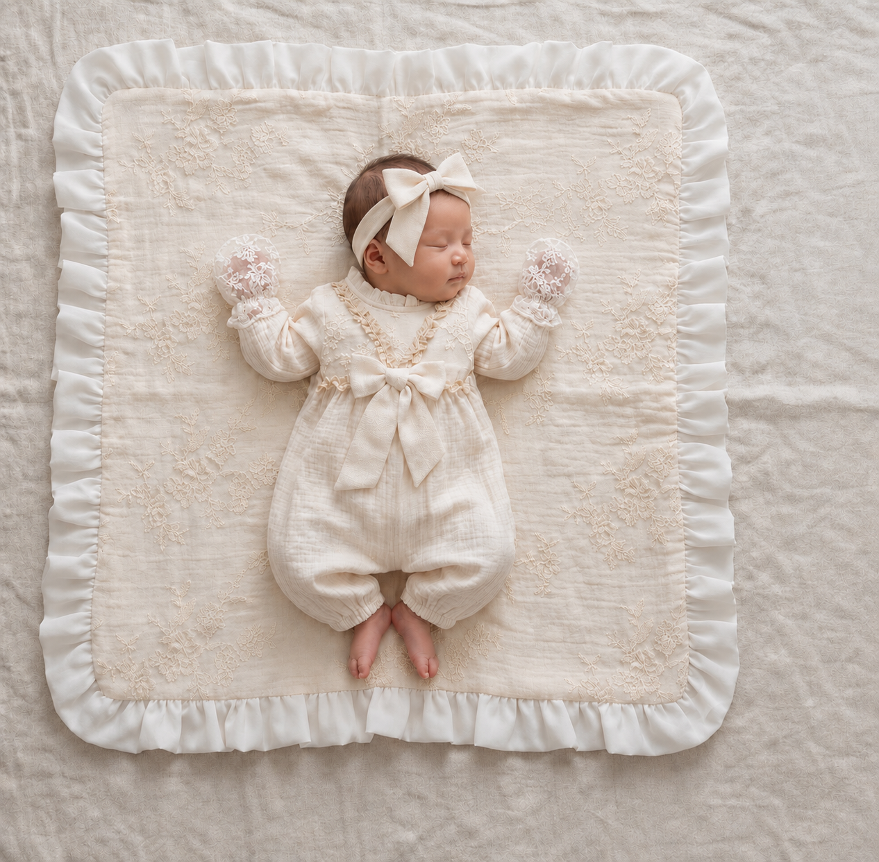 Luxury Baby Girl Muslin and Lace 4-Piece Heirloom Set