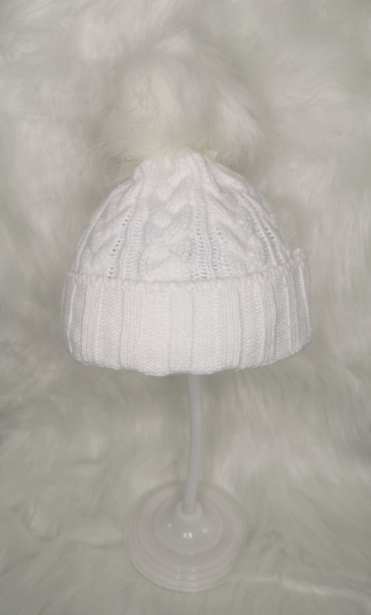 Baby Cable Knit Fur Pom Hat