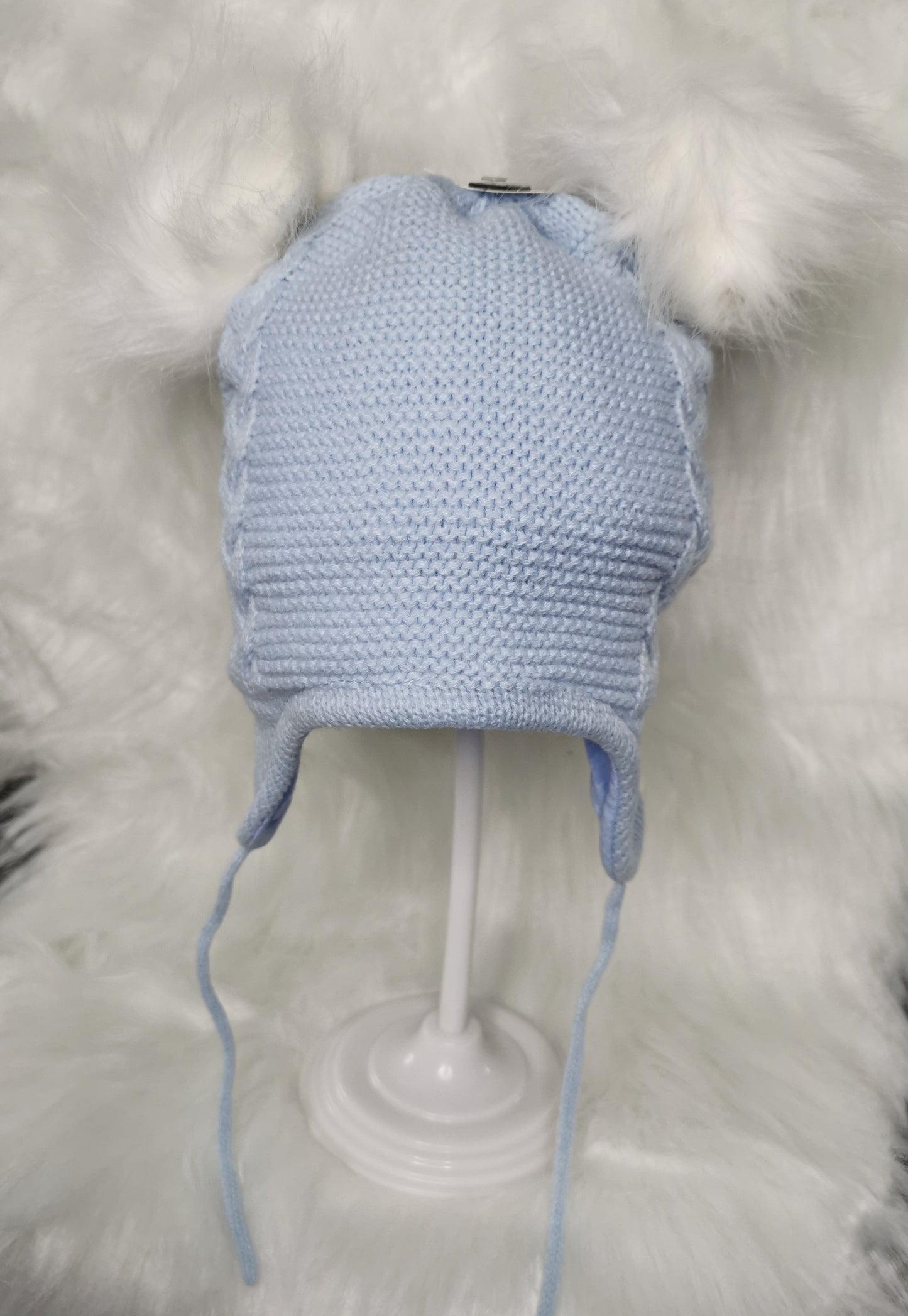 Double fur pom knitted hat - Cotton Lined