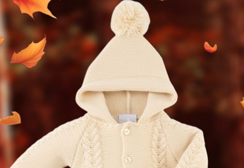 Taupe knitted hooded pram suit